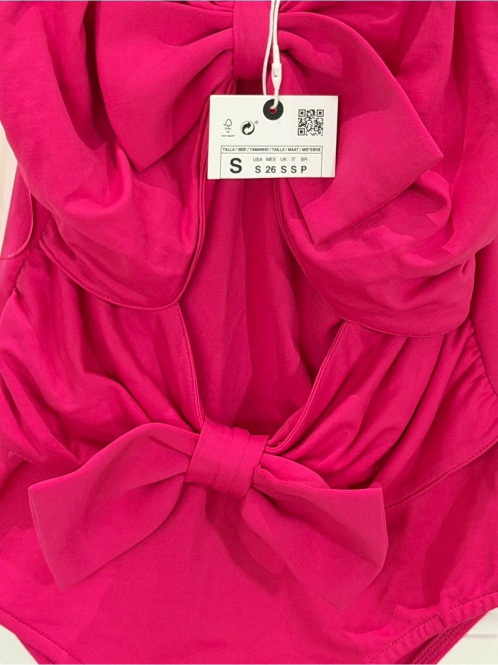 Zara Barbie Pink Fuchsia Bow bodysuit NWT SMALL - Picture 3 of 10